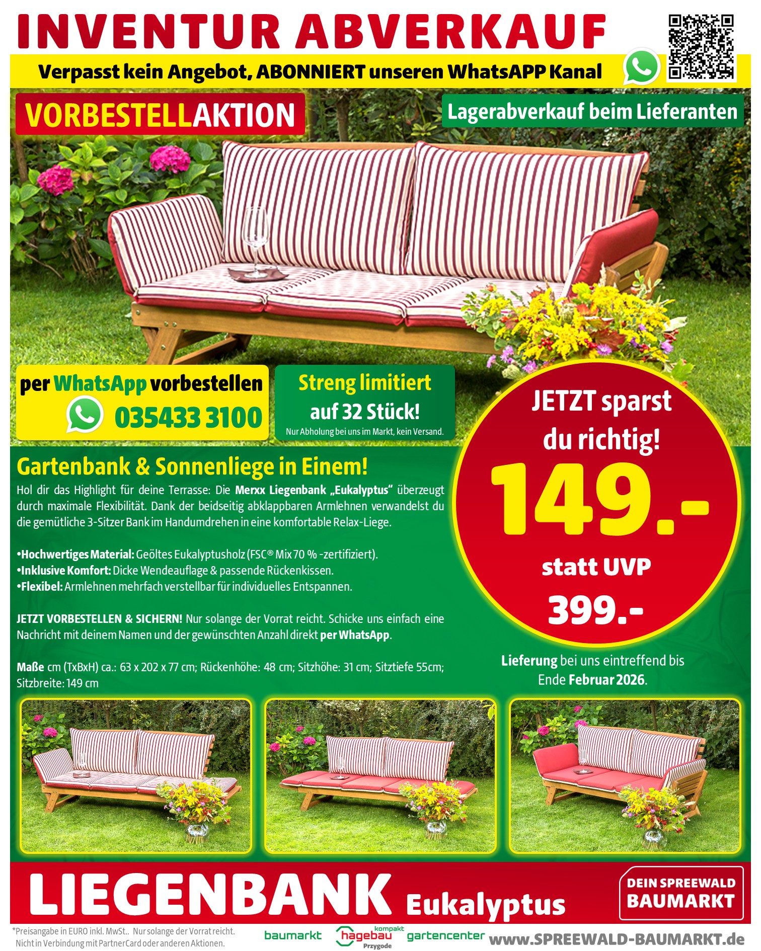 Merxx Liegenbank mit Armlehnen